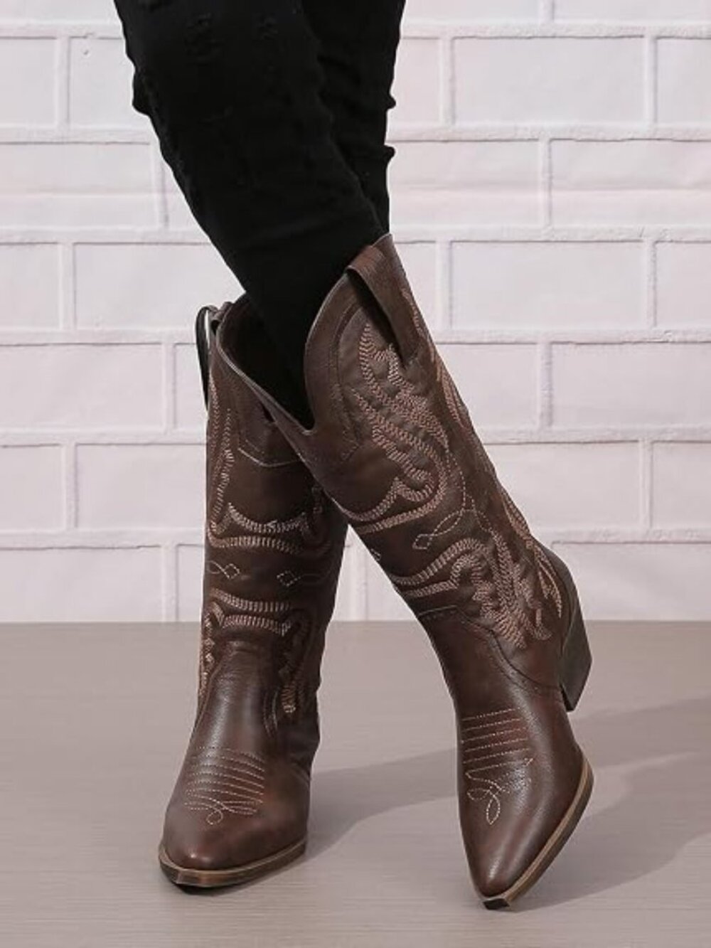 Cowboy Boots for Women Western Cowgirl Mid Calf Chunky Heel Snip Toe Boots